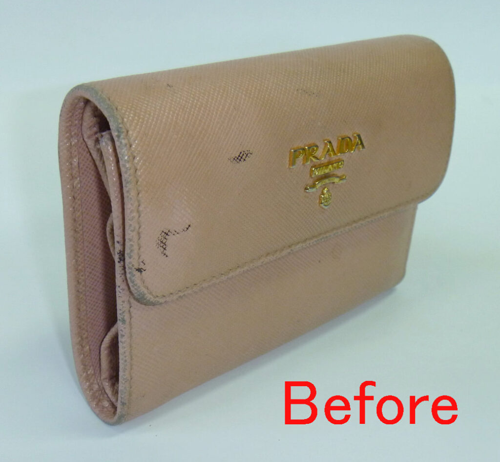 PRADAの二つ折り財布のクリーニングと色補修です | 革の修理と補修と