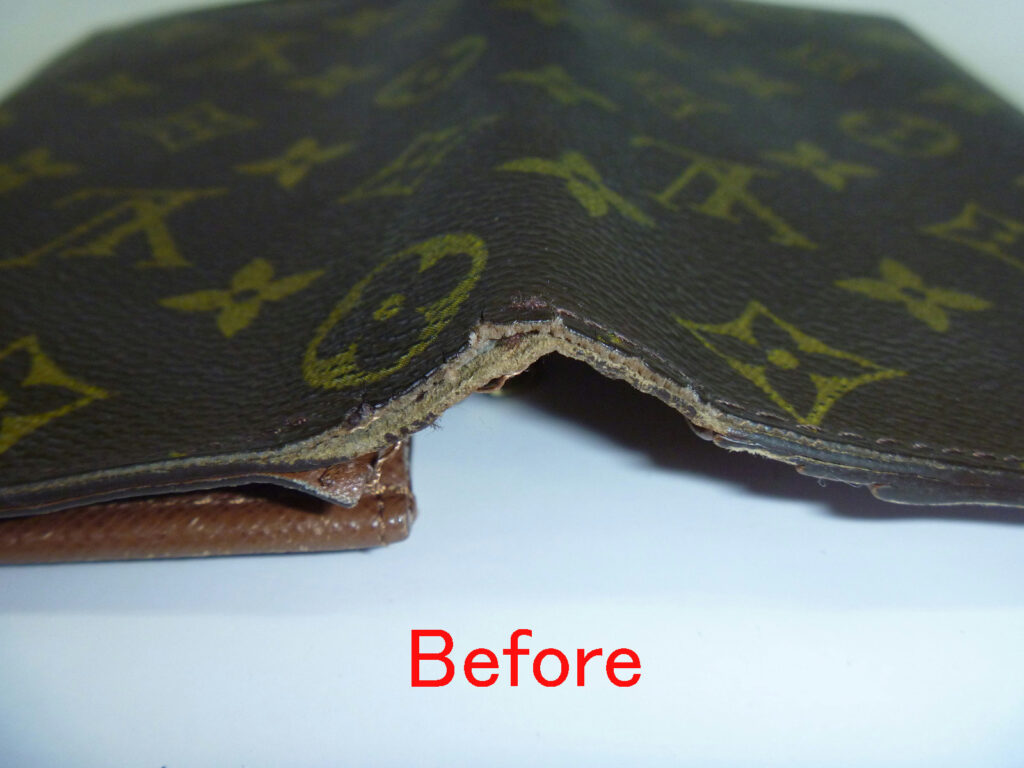 LOUIS VUITTON長財布のコバ修理です | 革の修理と補修と色直しの