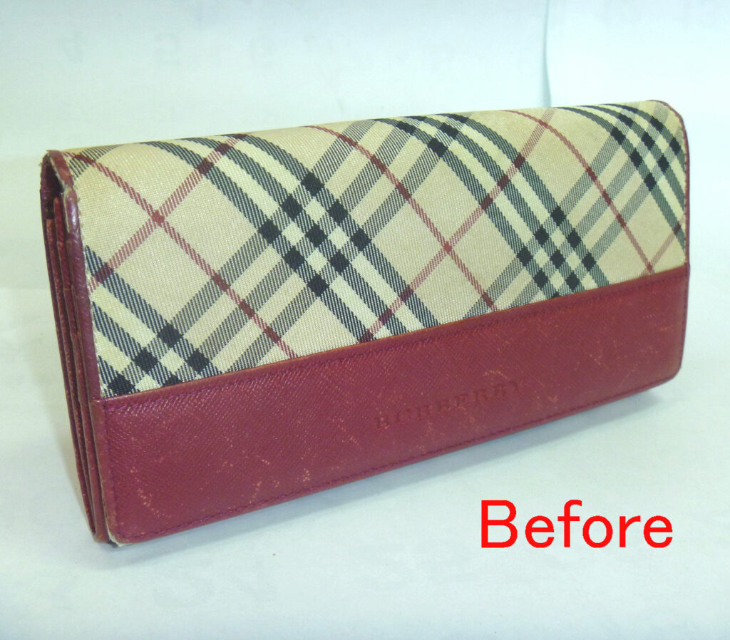 BURBERRY長財布の革切れと色補修 | 革の修理と補修と色直しのワールド 